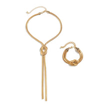 Load image into Gallery viewer, Flat knot gold necklace and bracelet set
